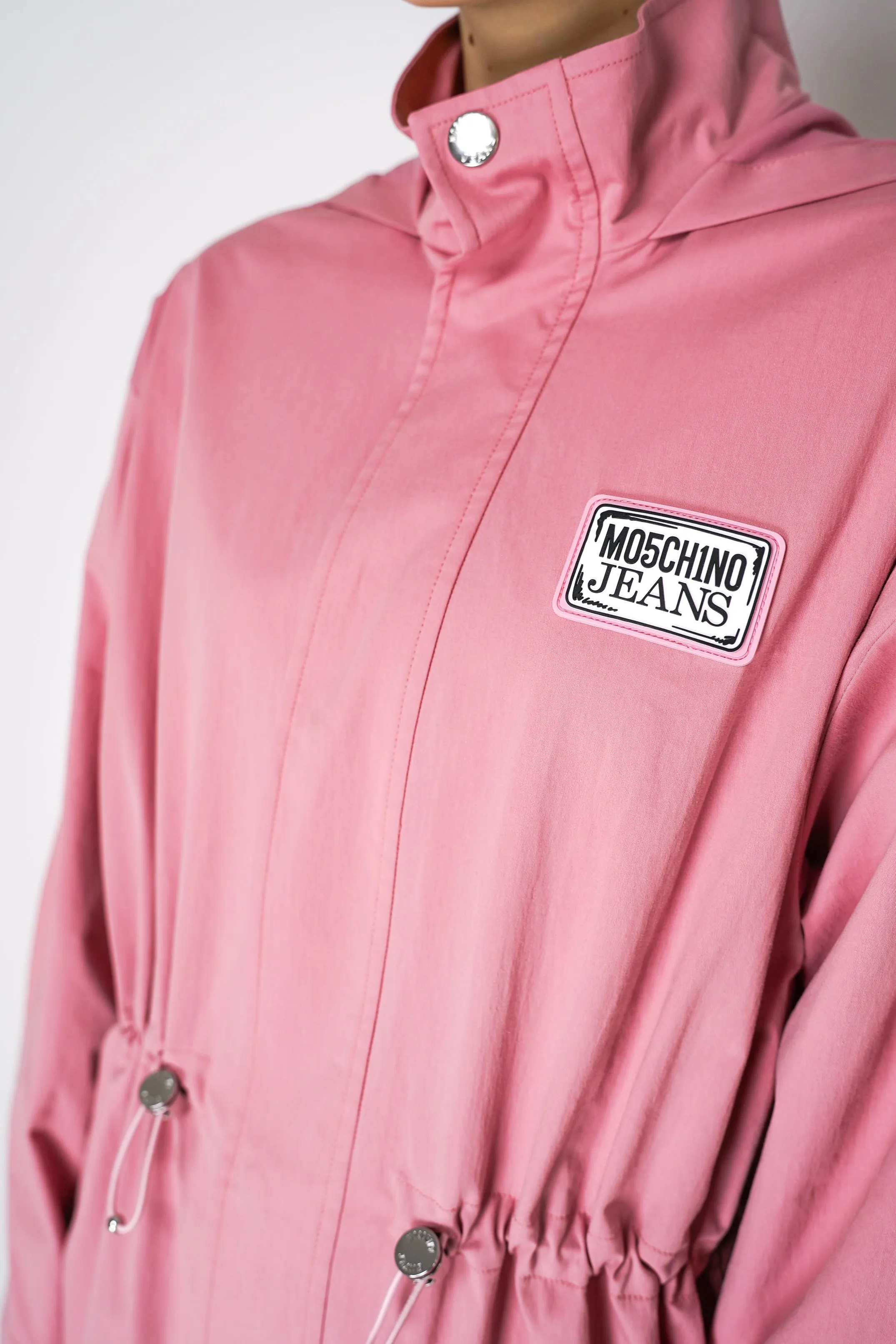 Moschino Jeans Cotton Blend Hooded Trench Coat in Pink
