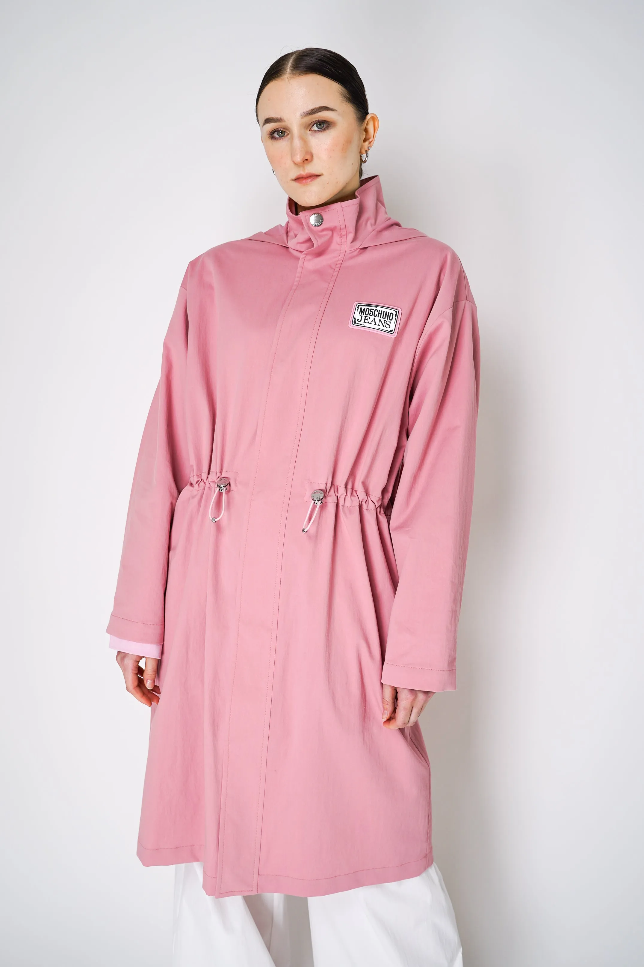 Moschino Jeans Cotton Blend Hooded Trench Coat in Pink
