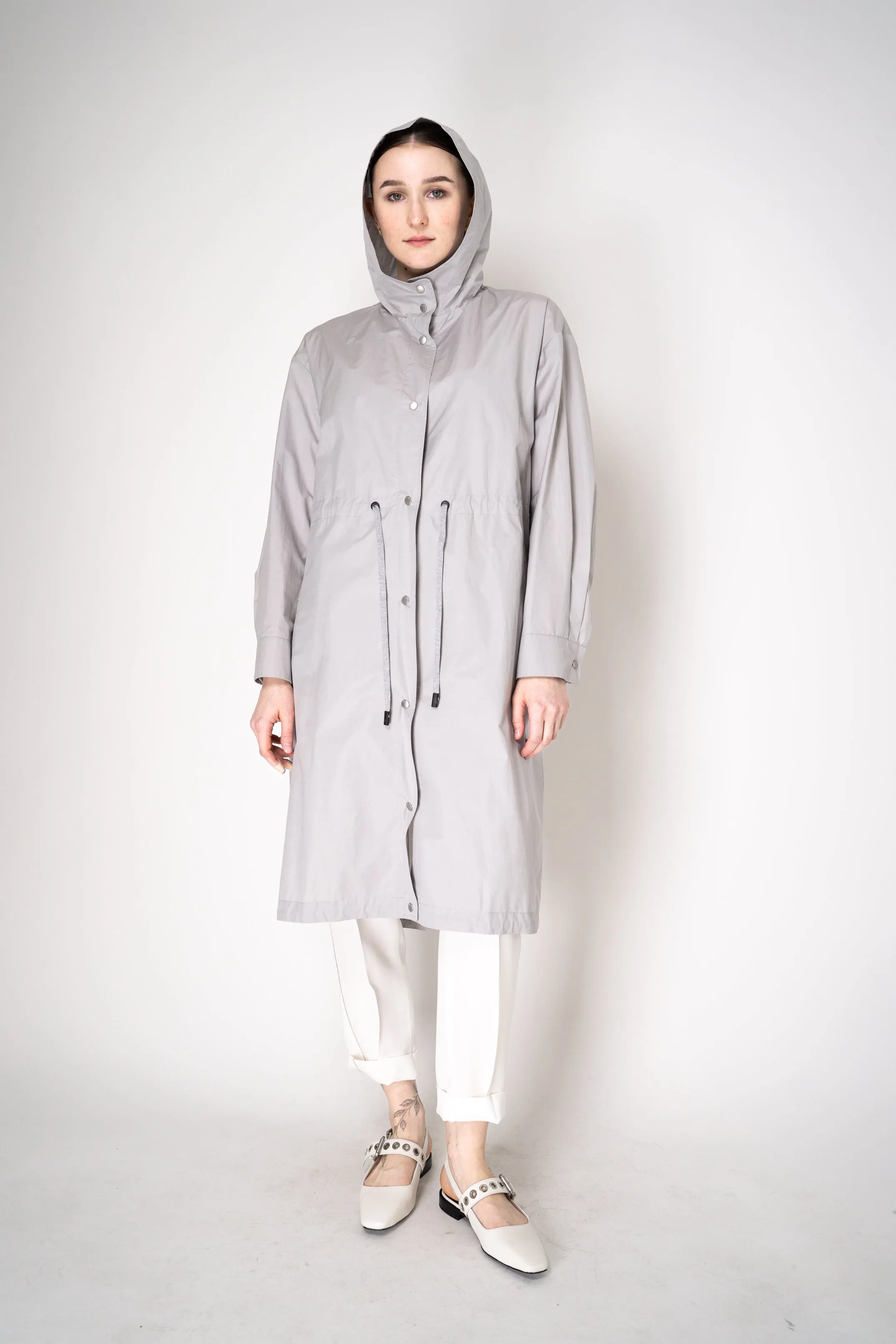 Peserico Cotton Twill Hooded Jacket in Grey