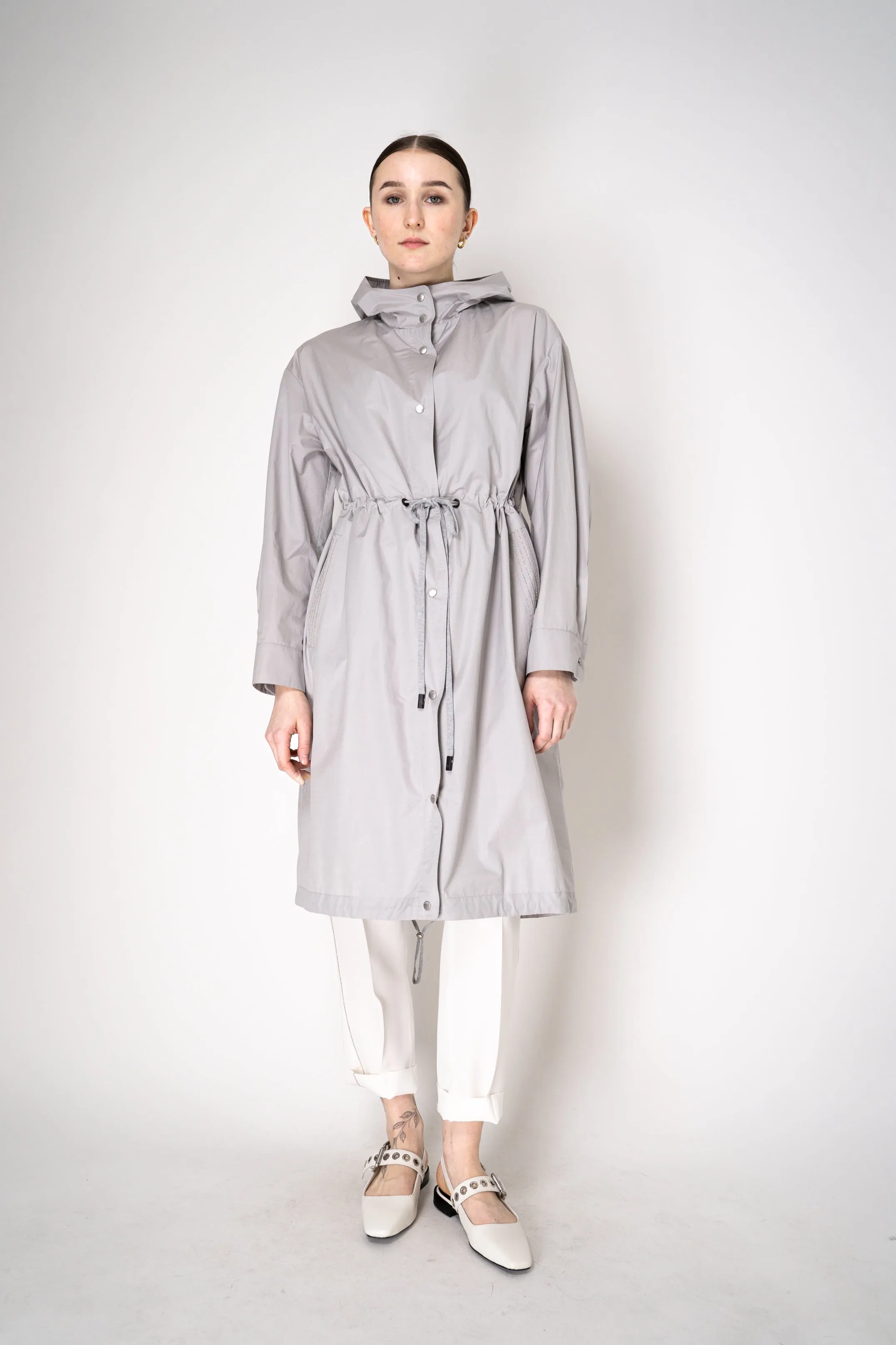 Peserico Cotton Twill Hooded Jacket in Grey