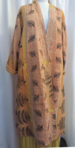 Reversible Vintage Cotton Kantha Coat, Orange and Gold – E