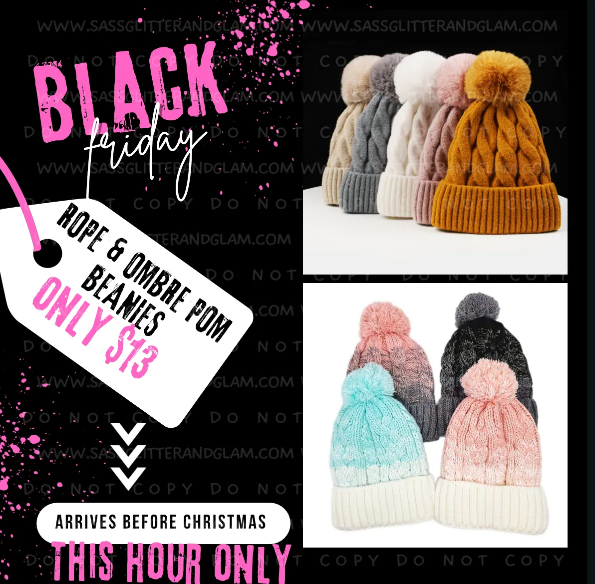 RTS: Black Friday Sale Adult ombre pom Beanies