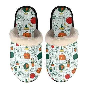 Teacher Print on Demand Artwork Women's Fur Lined House Slippers