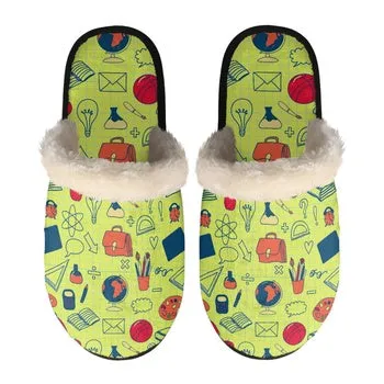 Teacher Print on Demand Artwork Women's Fur Lined House Slippers