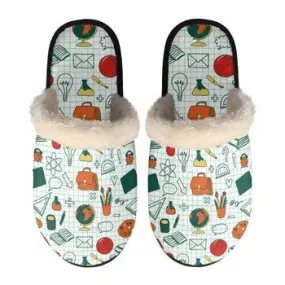 Teacher Print on Demand Artwork Women's Fur Lined House Slippers