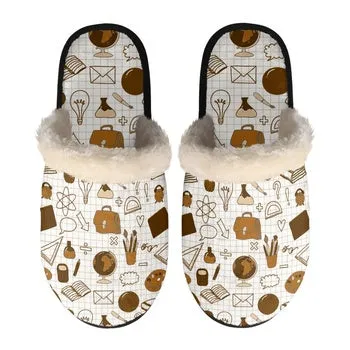 Teacher Print on Demand Artwork Women's Fur Lined House Slippers