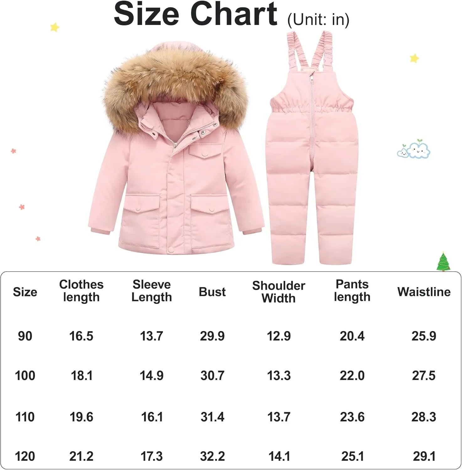 Toddler Girl Snowsuit 2Pcs Kids down Jacket Winter Hooded Coat  Snow Bib Pants Kids Windproof Skiing Suit (2T/6T)