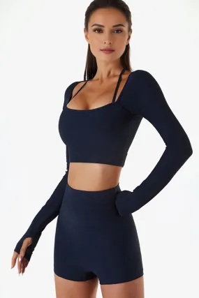 Urban Luxe Strappy Knitted Crop Top - Navy Blue