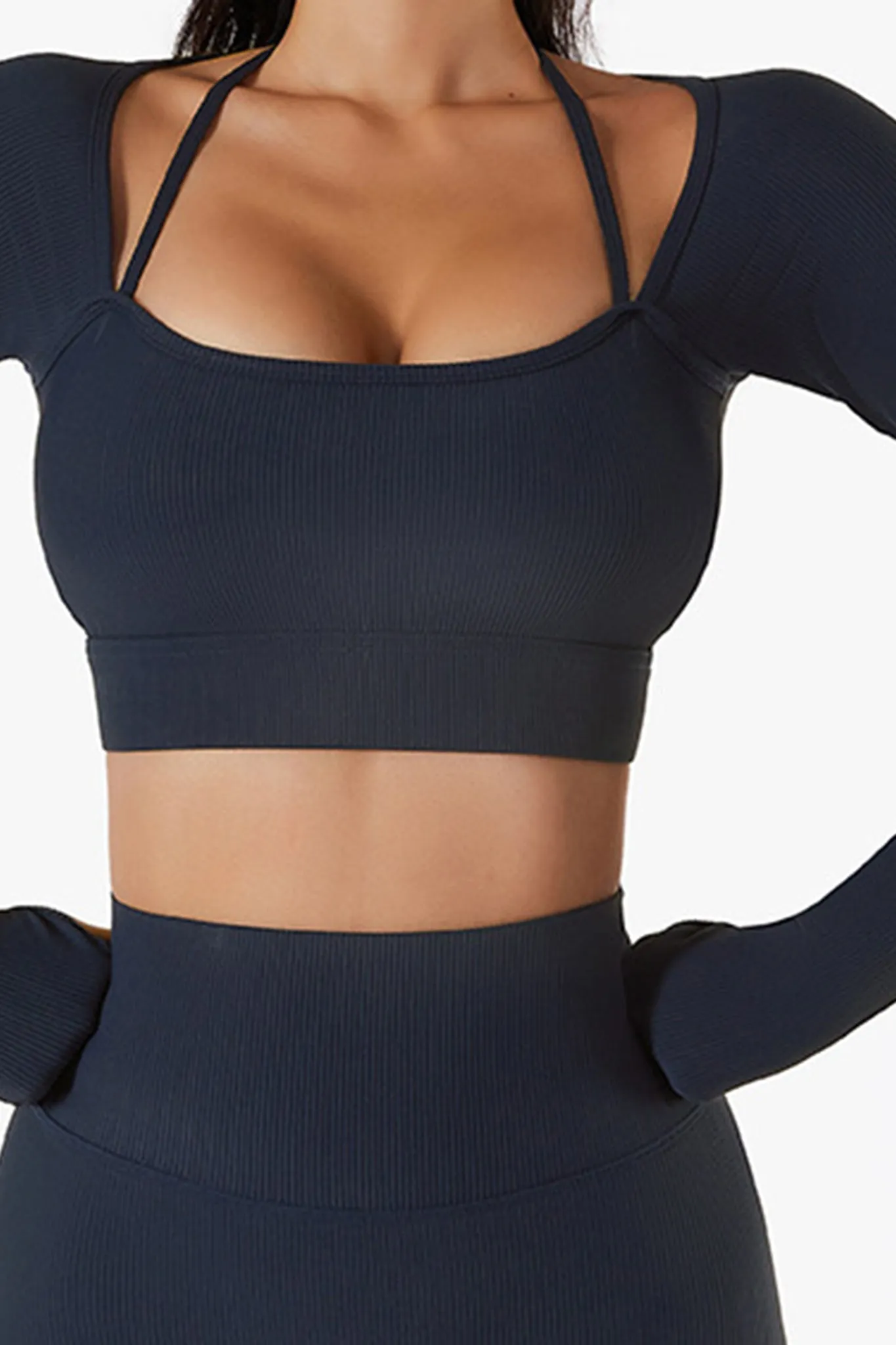 Urban Luxe Strappy Knitted Crop Top - Navy Blue