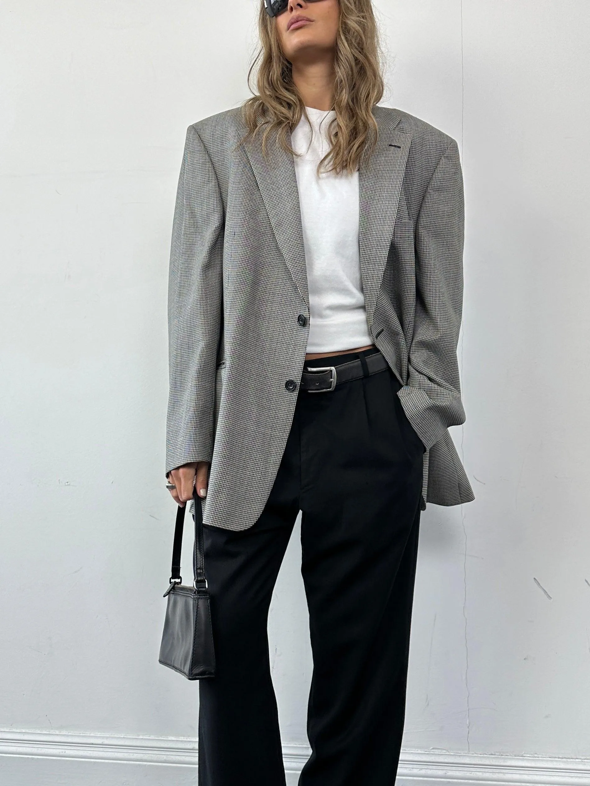 Vintage Pure Wool Dogtooth Single Breasted Blazer - XL