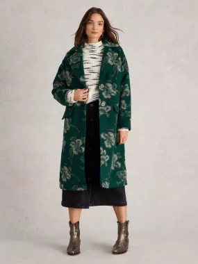 White Stuff Lara Floral Coat in Green