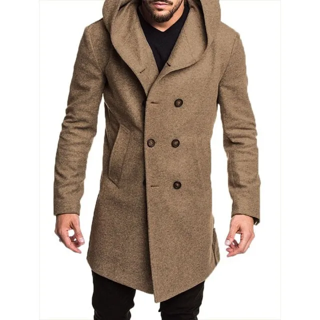 Winter Men's Long Wool Trench Coat
