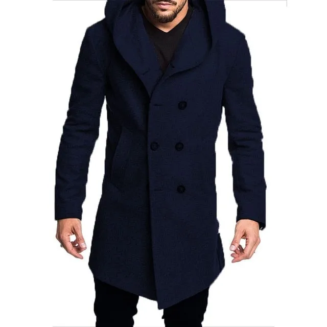 Winter Men's Long Wool Trench Coat