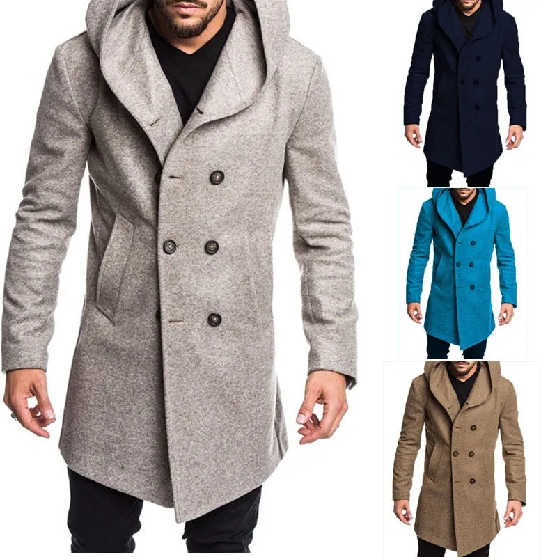 Winter Men's Long Wool Trench Coat