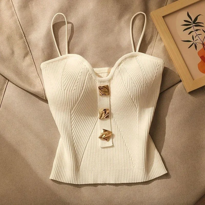 Women Summer High-end Small Fragrant Style Knitted Tube Top Camisole With New Style Outer Sleeveless Short Top With Beautiful Ba