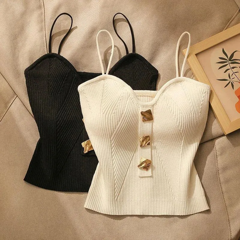 Women Summer High-end Small Fragrant Style Knitted Tube Top Camisole With New Style Outer Sleeveless Short Top With Beautiful Ba