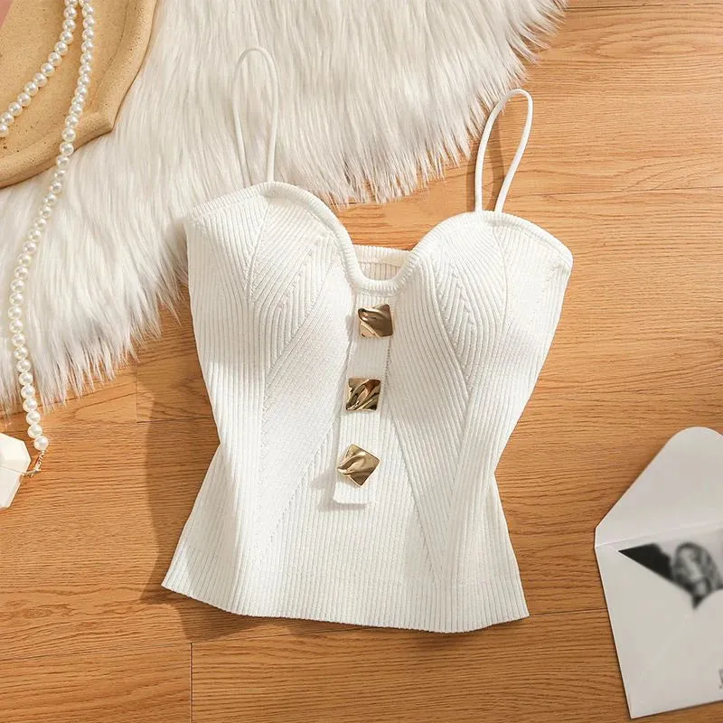 Women Summer High-end Small Fragrant Style Knitted Tube Top Camisole With New Style Outer Sleeveless Short Top With Beautiful Ba