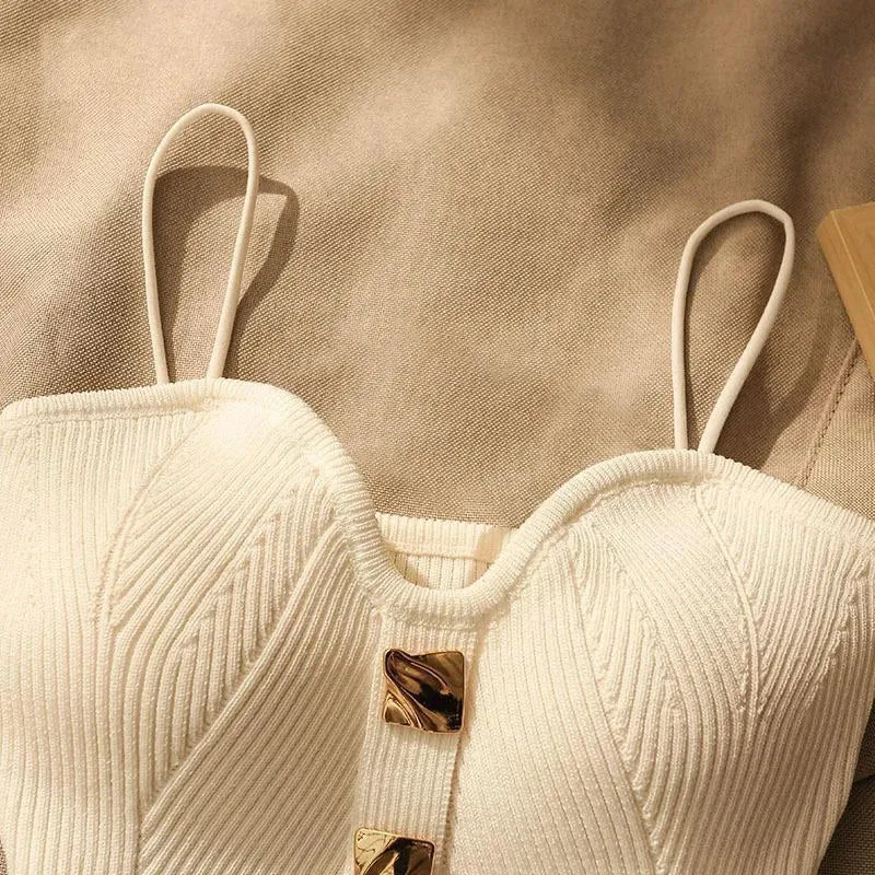 Women Summer High-end Small Fragrant Style Knitted Tube Top Camisole With New Style Outer Sleeveless Short Top With Beautiful Ba