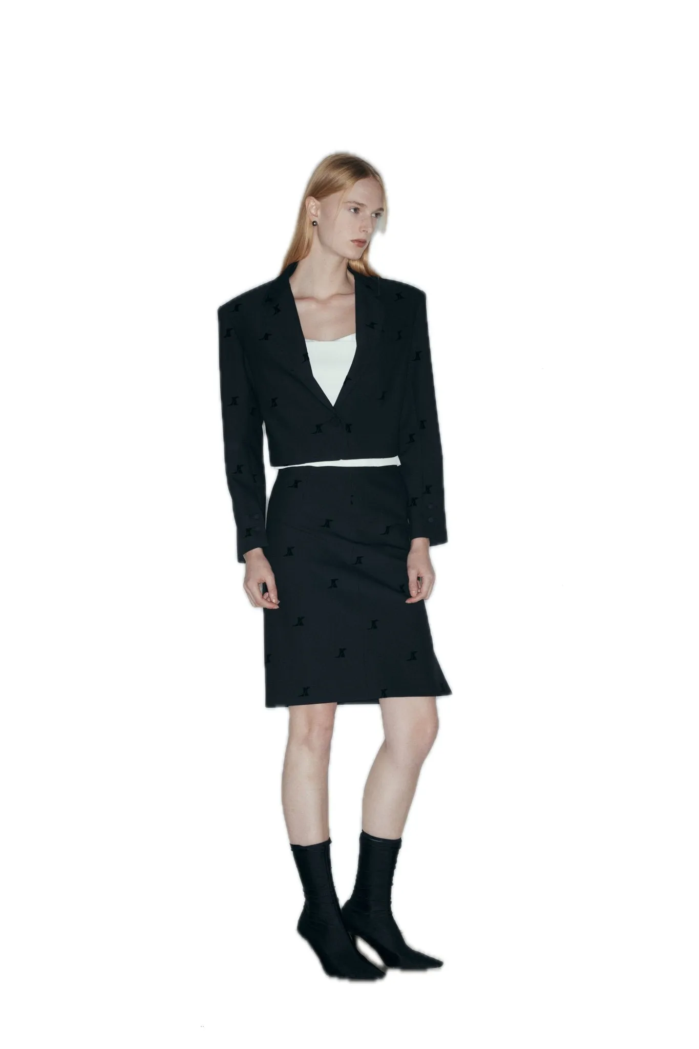 Wool Blend Flocked Blazer In Black