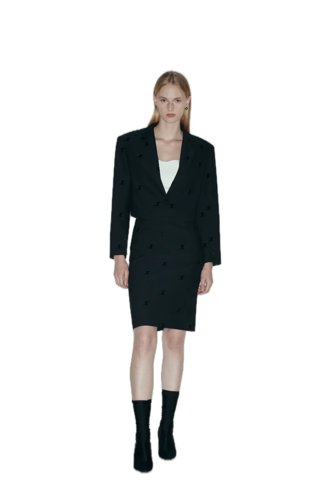 Wool Blend Flocked Blazer In Black
