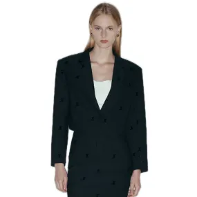 Wool Blend Flocked Blazer In Black