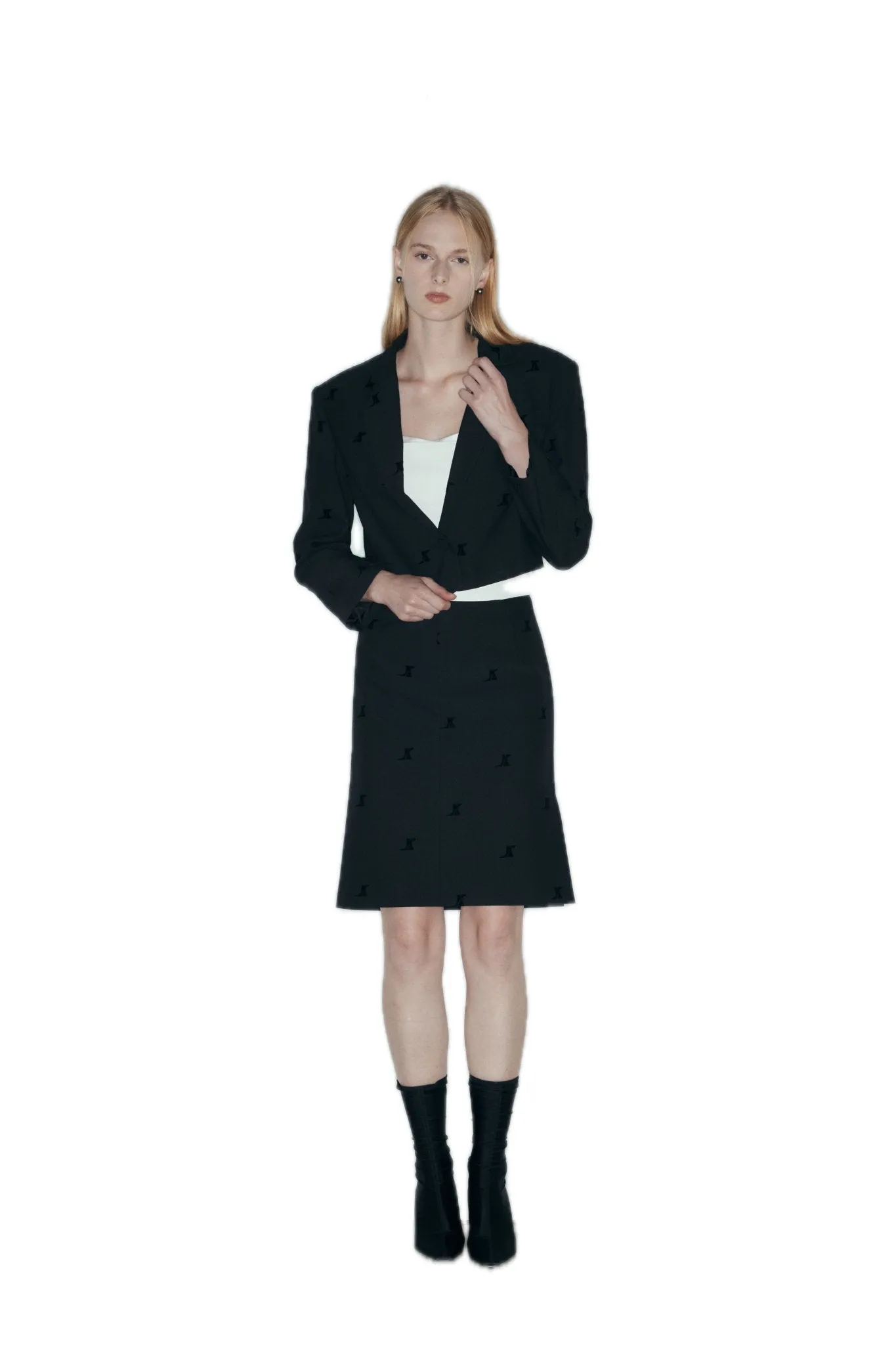 Wool Blend Flocked Blazer In Black