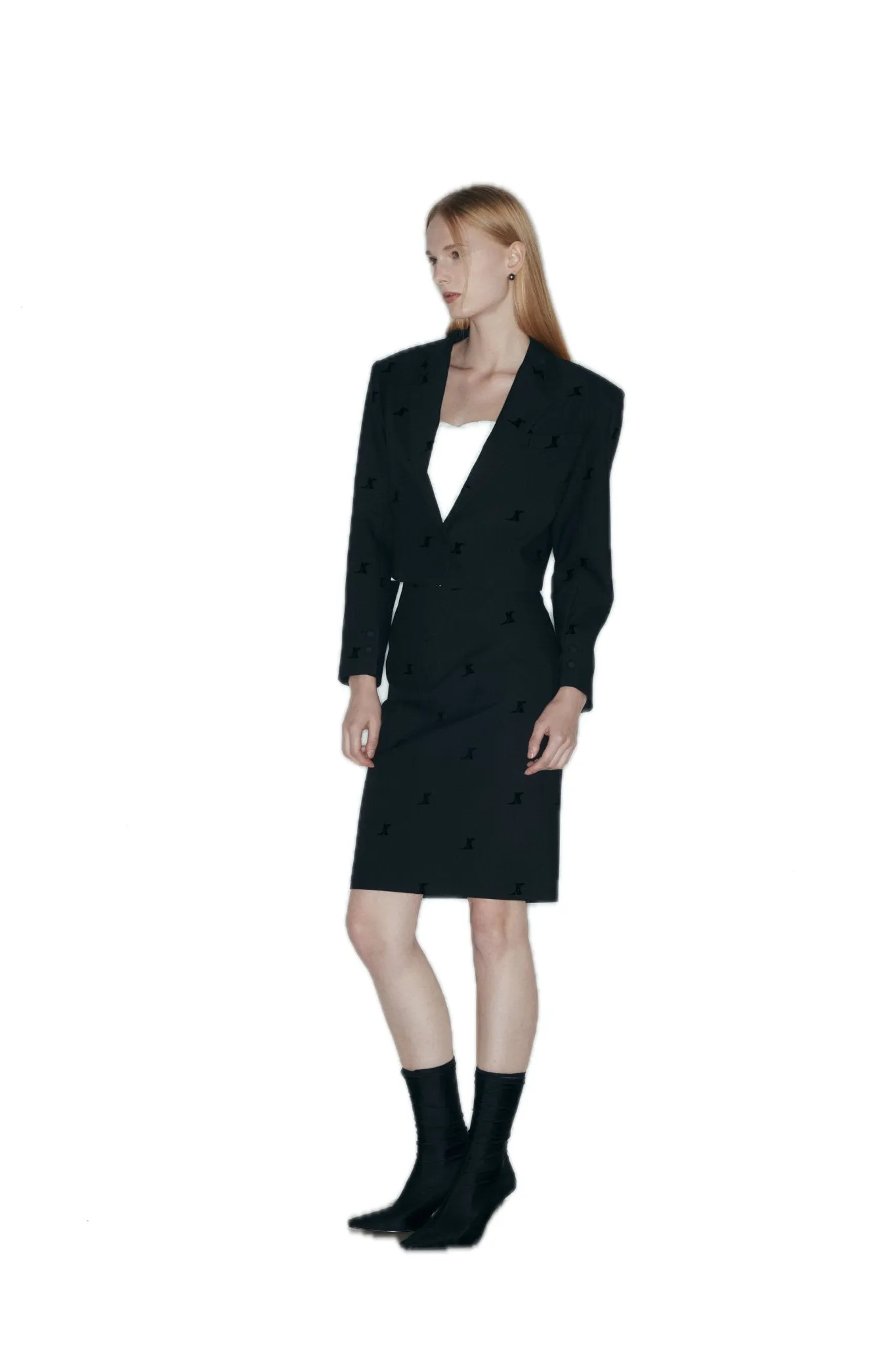 Wool Blend Flocked Blazer In Black