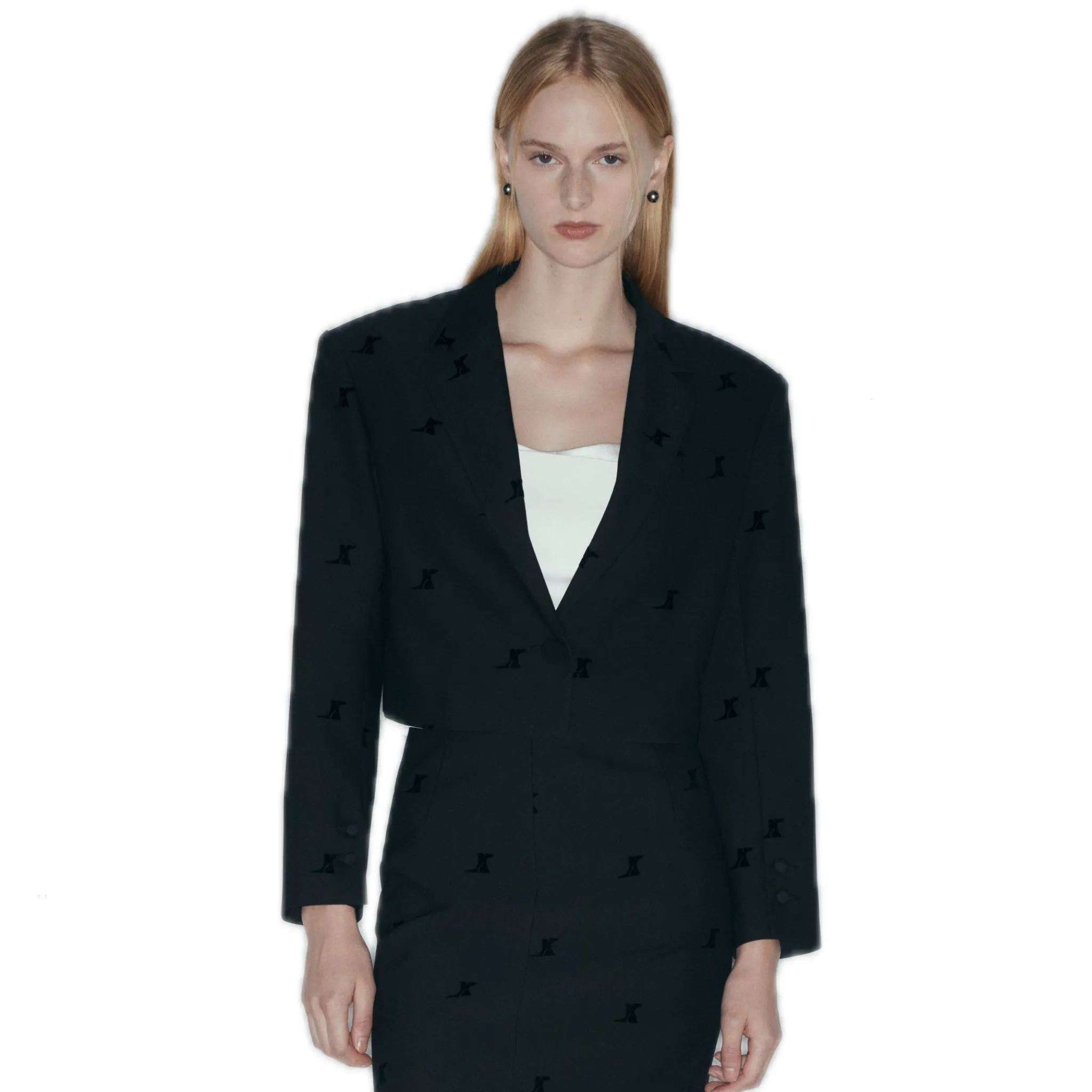 Wool Blend Flocked Blazer In Black