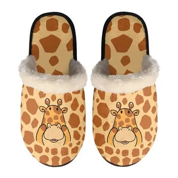 Zoo Animals Print on Demand Artwork Women's Fur Lined House Slippers